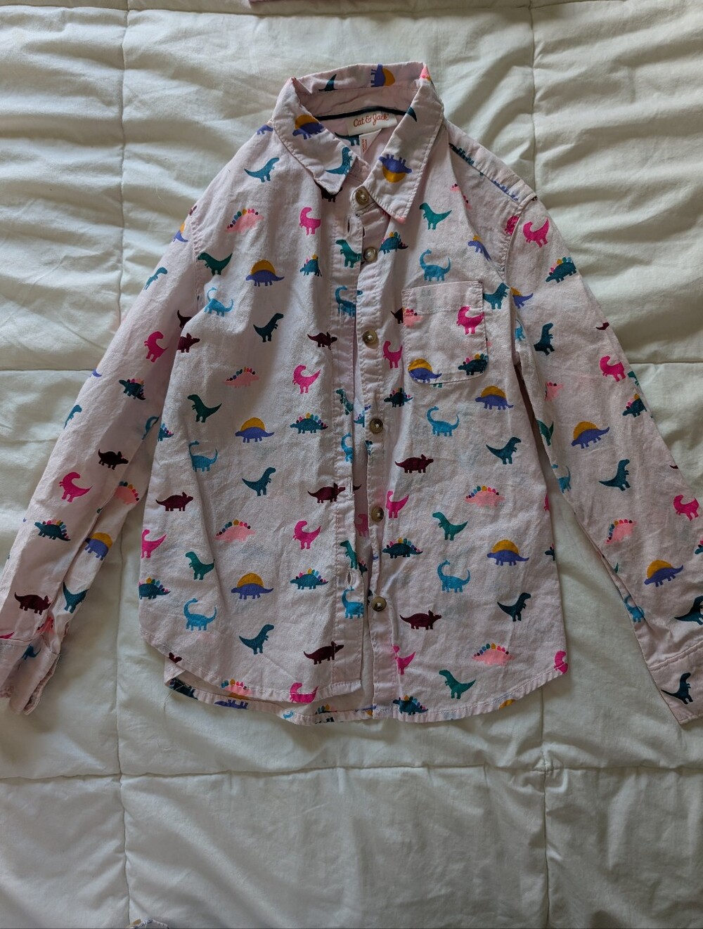 Cat & Jack Light Pink Dinosaur Print Button-Up Shirt for Kids